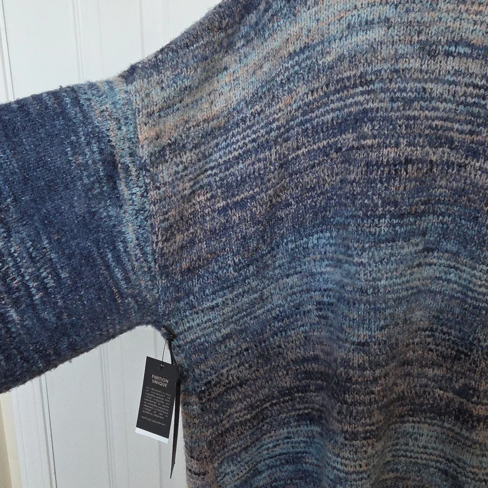 BLACK TAPE OPEN FRONT 3/4 SLEEVE SOFT CARDIGAN SWEATER BLUE GREEN CREAM NWT M